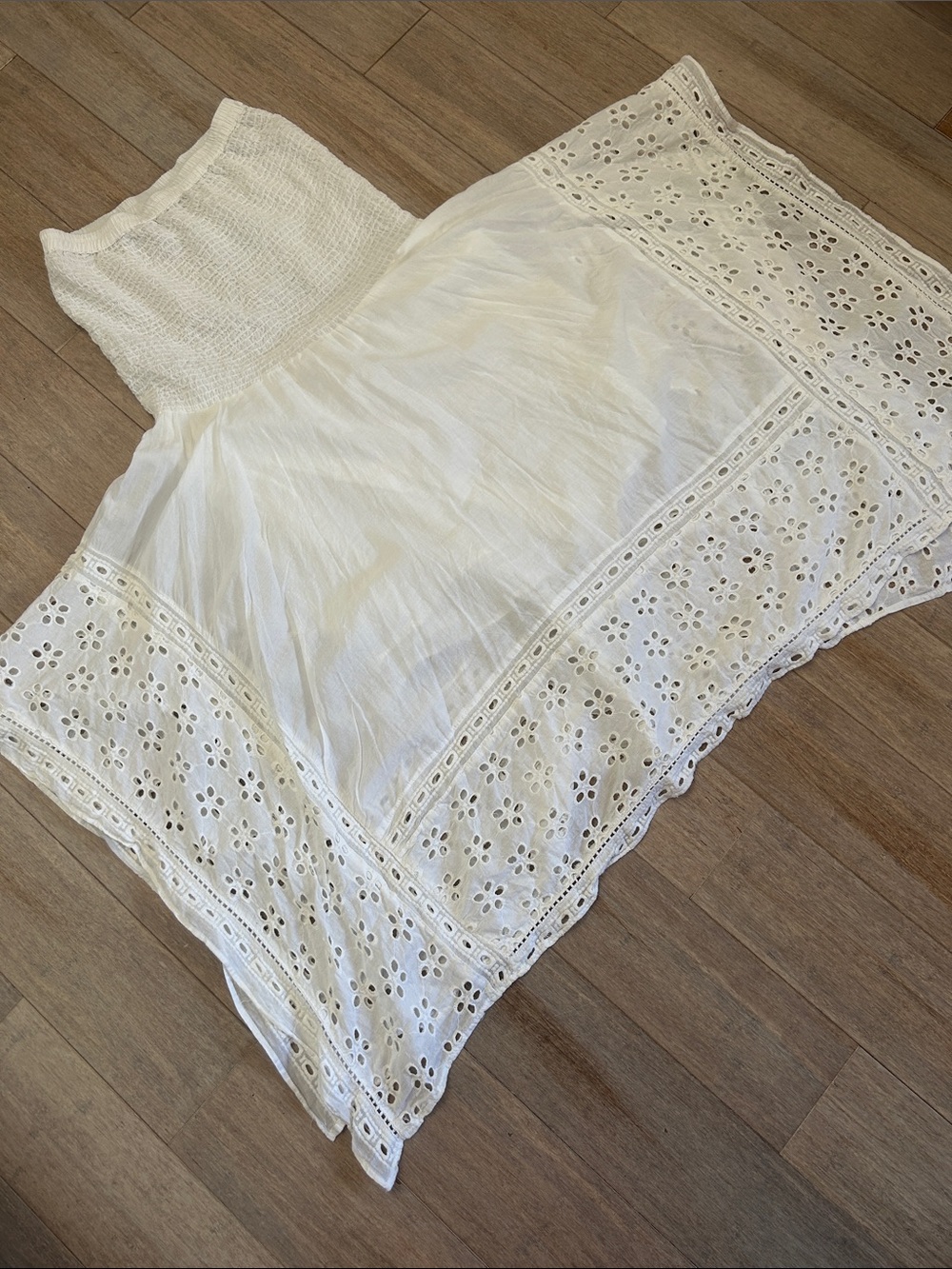 White cotton Eyelet Asymmetrical Maxi Skirt - Women size M - Picture 9 of 15
